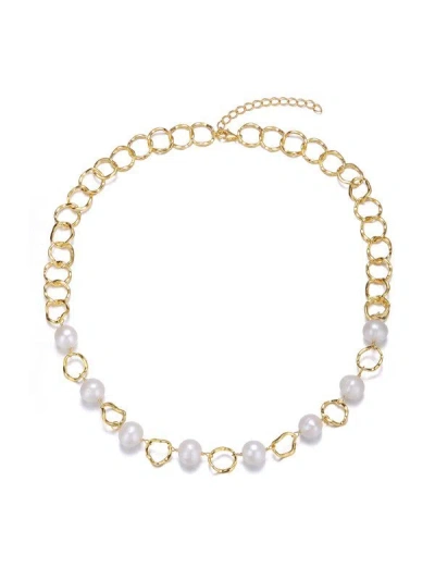 Genevive 14k Over Silver 10mm Freshwater Pearl Necklace In Gold