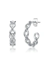Genevive Sterling Silver Modern Chain Link C-hoop Earrings In White