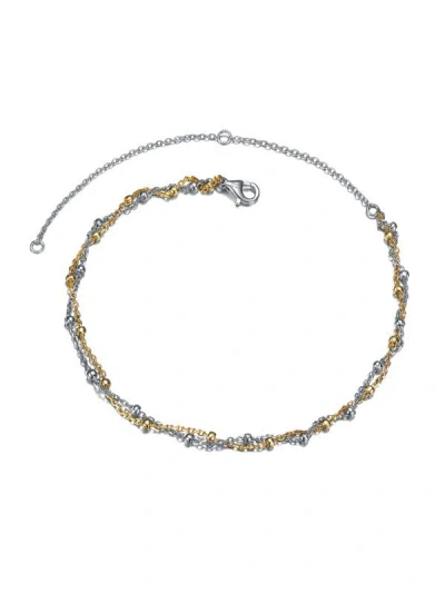 Genevive Silver Cz Entwined Chain Ankle Bracelet In Grey