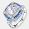 GENEVIVE STERLING SILVER WHITE GOLD PLATED WITH BAGUETTE AND ROUND COLORED CUBIC ZIRCONIA MODERN RING