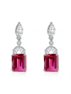 Genevive Sterling Silver White Gold Plating With Colored Cubic Zirconia Drop Earrings In Pink
