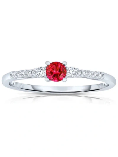 Genevive Sterling Silver White Gold Plating With Colored Cubic Zirconia Ring In Red