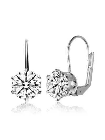 Genevive Sterling Silver With Clear Cubic Zirconia Classic Leverback Earrings In Grey