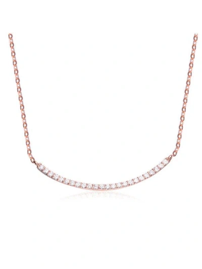 Genevive Sterling Silver With Clear Cubic Zirconia Curved Necklace In Pink