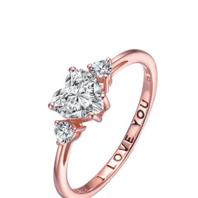 Genevive Sterling Silver With Clear Cubic Zirconia Heart 'i Love You' Promise Ring In Pink
