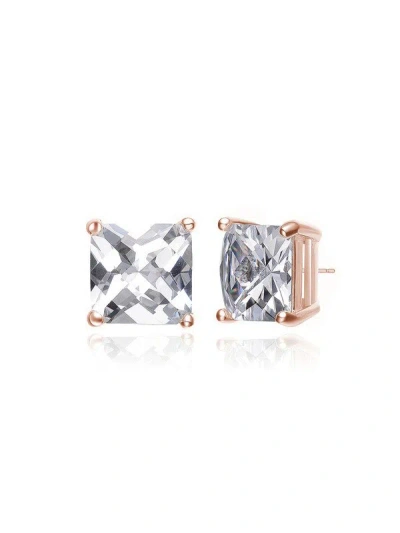 Genevive Sterling Silver With Clear Cubic Zirconia Square Stud Earrings In Pink