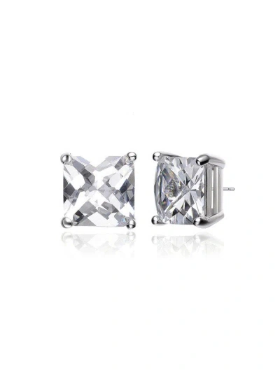 Genevive Sterling Silver With Clear Cubic Zirconia Square Stud Earrings In Metallic