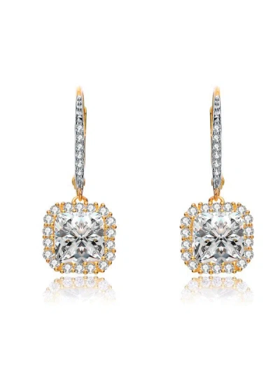 Genevive Sterling Silver With Clear Square Cubic Zirconia Drop Earrings In Metallic