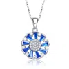 Genevive Sterling Silver With Colored Baguette Cubic Zirconia Wreath Pendant Necklace In Blue