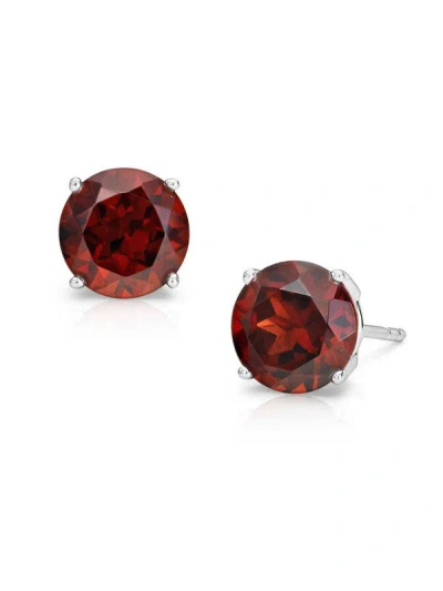 Genevive Sterling Silver With Colored Cubic Zirconia Solitaire Stud Earrings In Red