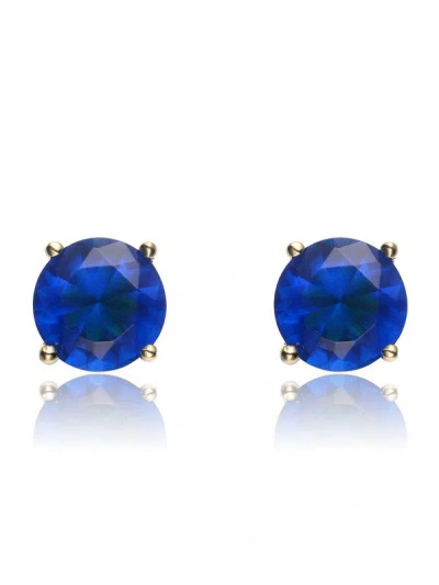 Genevive Sterling Silver With Colored Cubic Zirconia Solitaire Stud Earrings In Blue