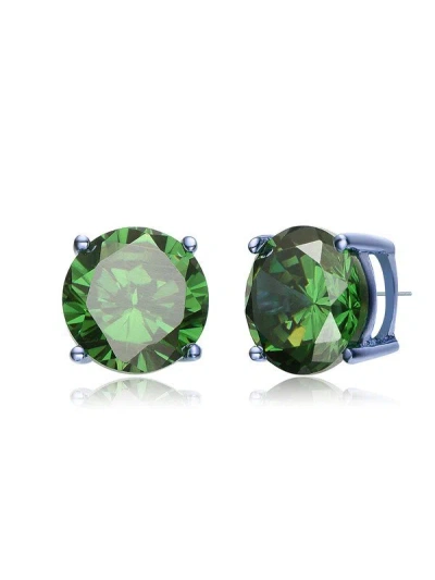 Genevive Sterling Silver With Colored Cubic Zirconia Solitaire Stud Earrings In Green