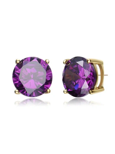 Genevive Sterling Silver With Colored Cubic Zirconia Solitaire Stud Earrings In Purple