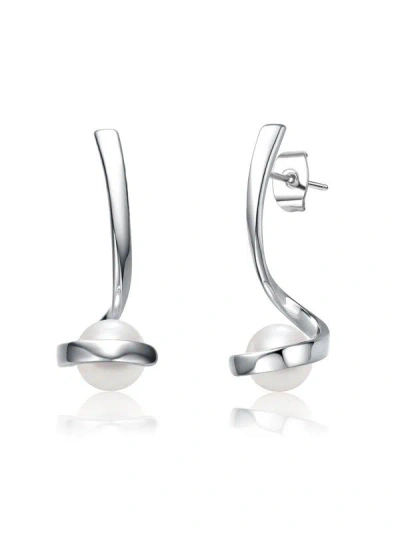 Genevive Silver 7mm Pearl Swirl Dangle Earrings In White