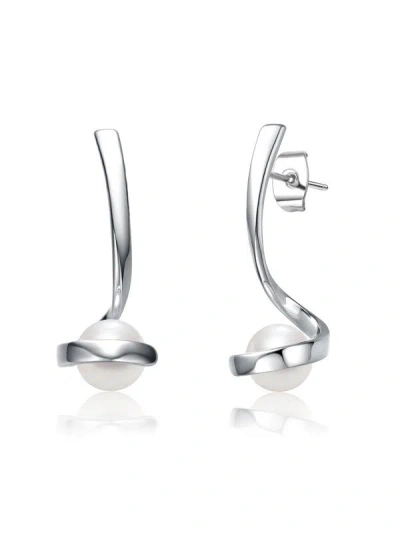 Genevive Silver 7mm Pearl Swirl Dangle Earrings
