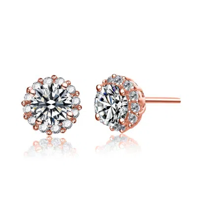Genevive Stylish 18k Rose Gold Plated Pave Stud Earrings In Pink