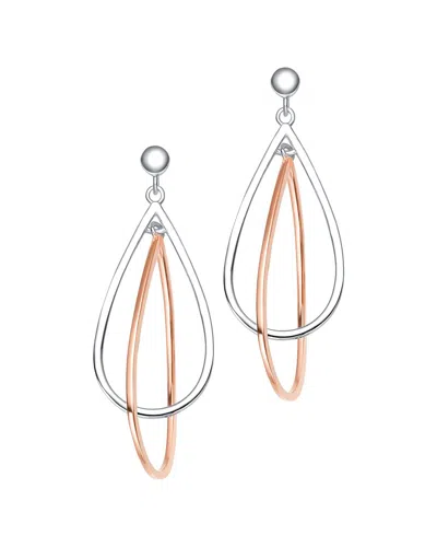 Genevive Classy Sterling Silver Two-tone Pear Dangling Earrings In Rose