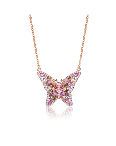 GENEVIVE GENEVIVE TWO-TONE OVER SILVER CZ BUTTERFLY NECKLACE