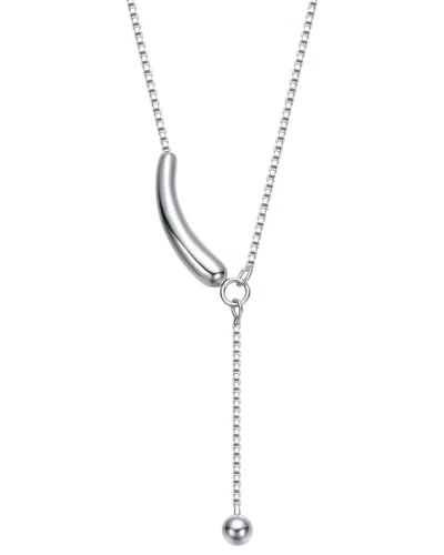 Genevive White Gold Plated Minimalist Curved Pendant Y-neck In Brown