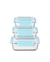 Genicook 3 Pc Rectangular Container Hi-top Lids With Pro Grade Removable Lockdown Levers Set In Aqua Blue