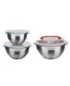 Genicook 6 Pc Nesting Stainless Steel Mixing Bowl Set, W Lock Down Lids And Carry Handle In Gray
