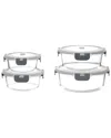 Genicook 8pc Round Borosilicate Glass Container With Vented Lid Set
