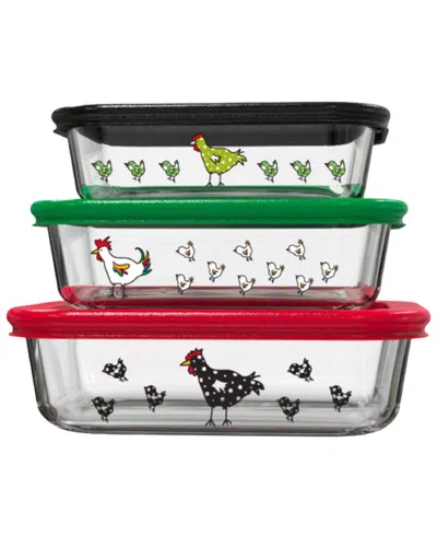 Genicook 3 Pc Rectangular Container Borosilicate Glass Nesting Container Set With Snap-on Lids In Multicolor