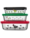 Genicook 3 Pc Rectangular Container Borosilicate Glass Nesting Container Set With Snap-on Lids In Multi