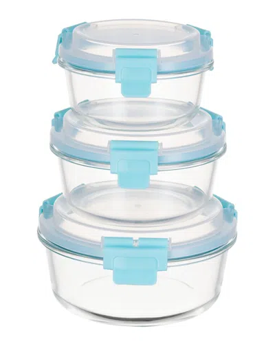 Genicook 3 Pc Round Container Hi-top Lids With Pro Grade Removable Lockdown Levers Set In Aqua Blue