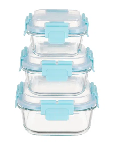 Genicook Set Of 3 Square Containers With Hi-top Lids & Removable Lockdown Levers In Blue