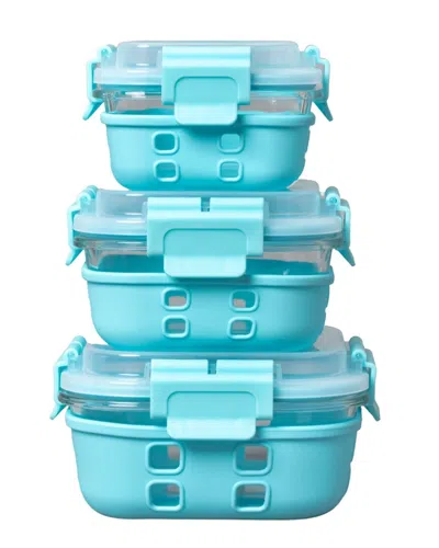 Genicook Set Of 3 Square Containers With Hi-top Lids & Removable Lockdown Levers In Blue