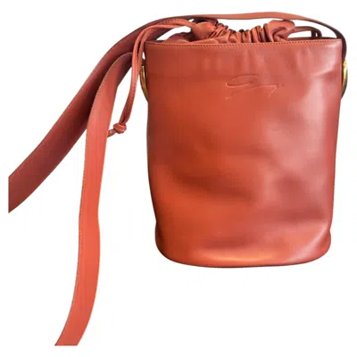 Pre-owned Genny 1980s Terracotta Leather Bucket Shoulder Bag With Gold Hardware In Orange
