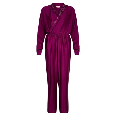 Pre-owned Genny 1990s  Purple Satin Jumpsuit With Silver Embroidery