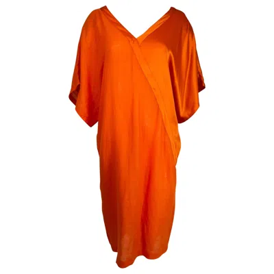 Pre-owned Genny 1990s Mandarin Orange Linen & Silk Kimono Sleeve Sac Dress