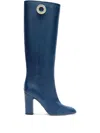 Genny 90mm Crystal-embellished Leather Knee-high Boots In Blue