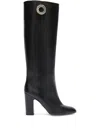 Genny 90mm Embellished Leather Knee-high Boots In Black