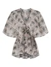 Genny Abstract-print Tie-front Top In Gray