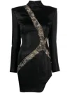 Genny Asymmetric Rhinestone-embellished Minidress In Black
