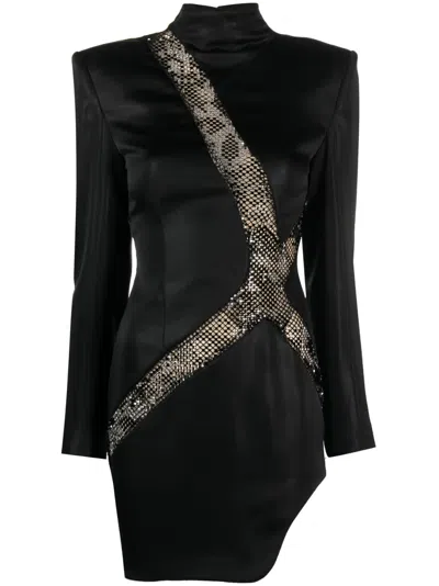 Genny Asymmetric Rhinestone-embellished Minidress In Black