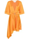 Genny Belted Asymmetric Midi Dress In Orange
