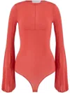 Genny Balloon Sleeve Bodysuit In Red