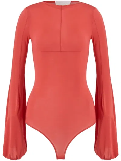 Genny Balloon Sleeve Bodysuit In Red