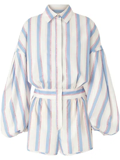 Genny Balloon Sleeve Playsuit In Blue