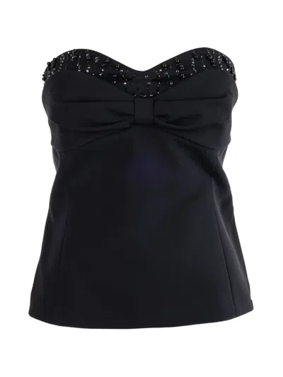 Genny Bead-embellished Bow-detail Top In Black