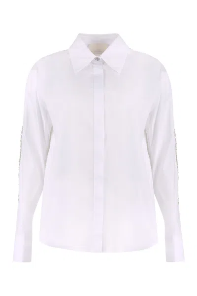 Genny Bead-embroidered Stretch Poplin Shirt In White