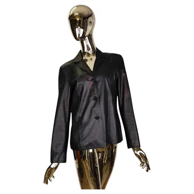 Pre-owned Genny Black Leather Contrast Stitching Blazer