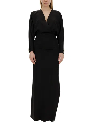 Genny Black Long Dress With Deep V-neckline And High Slit