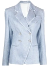 Genny Pipe-trimmed Double-breasted Blazer In Blue