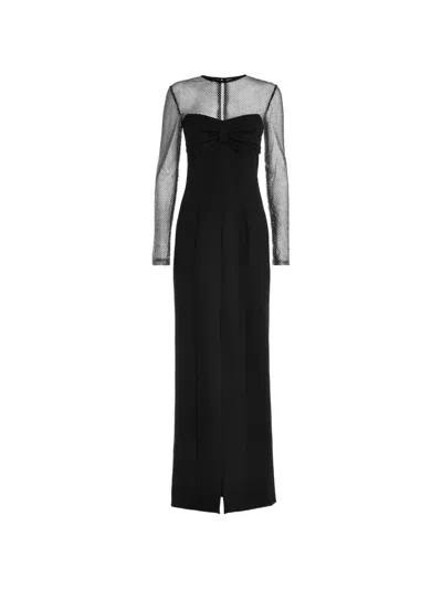 Genny Bow-detail Mesh-panel Maxi Dress In Black