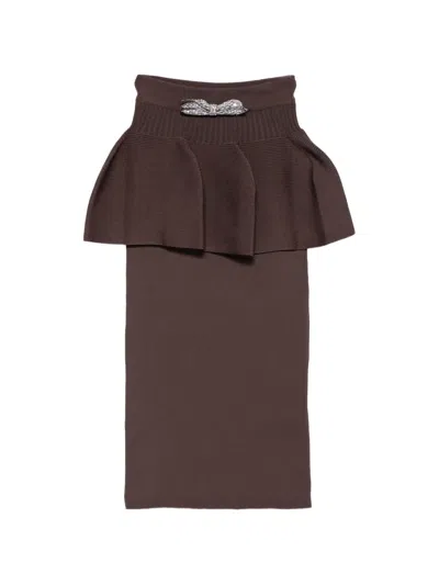 Genny Bow-embellished Peplum Midi Skirt In Brown